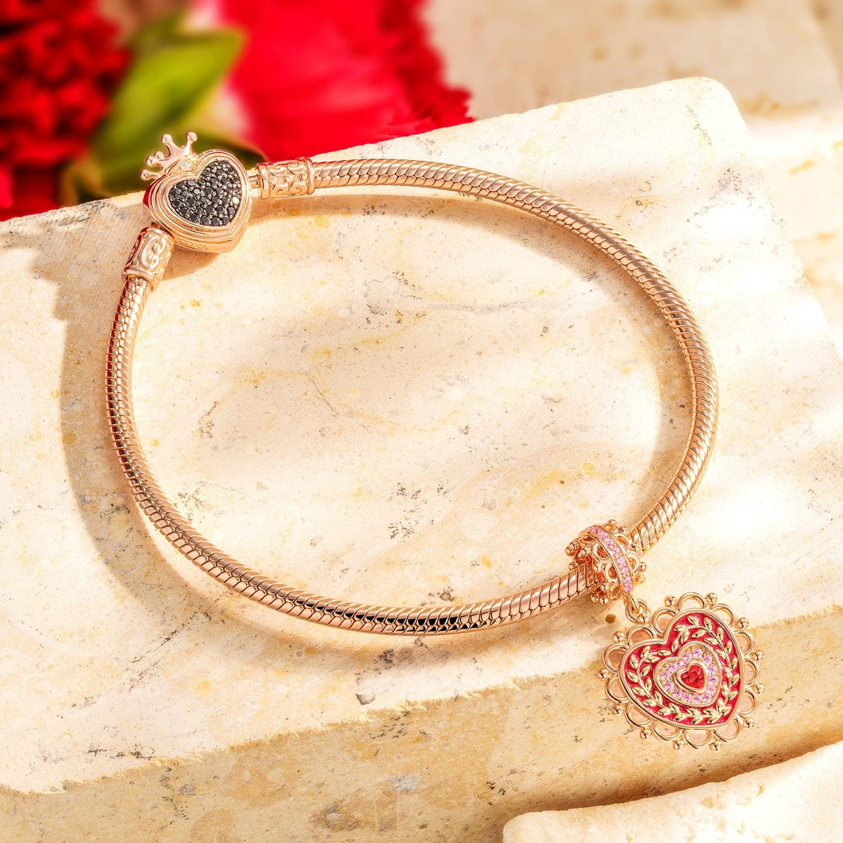 Crowned With Love Tarnish-Resistant Silver Dangle Charms With Enamel