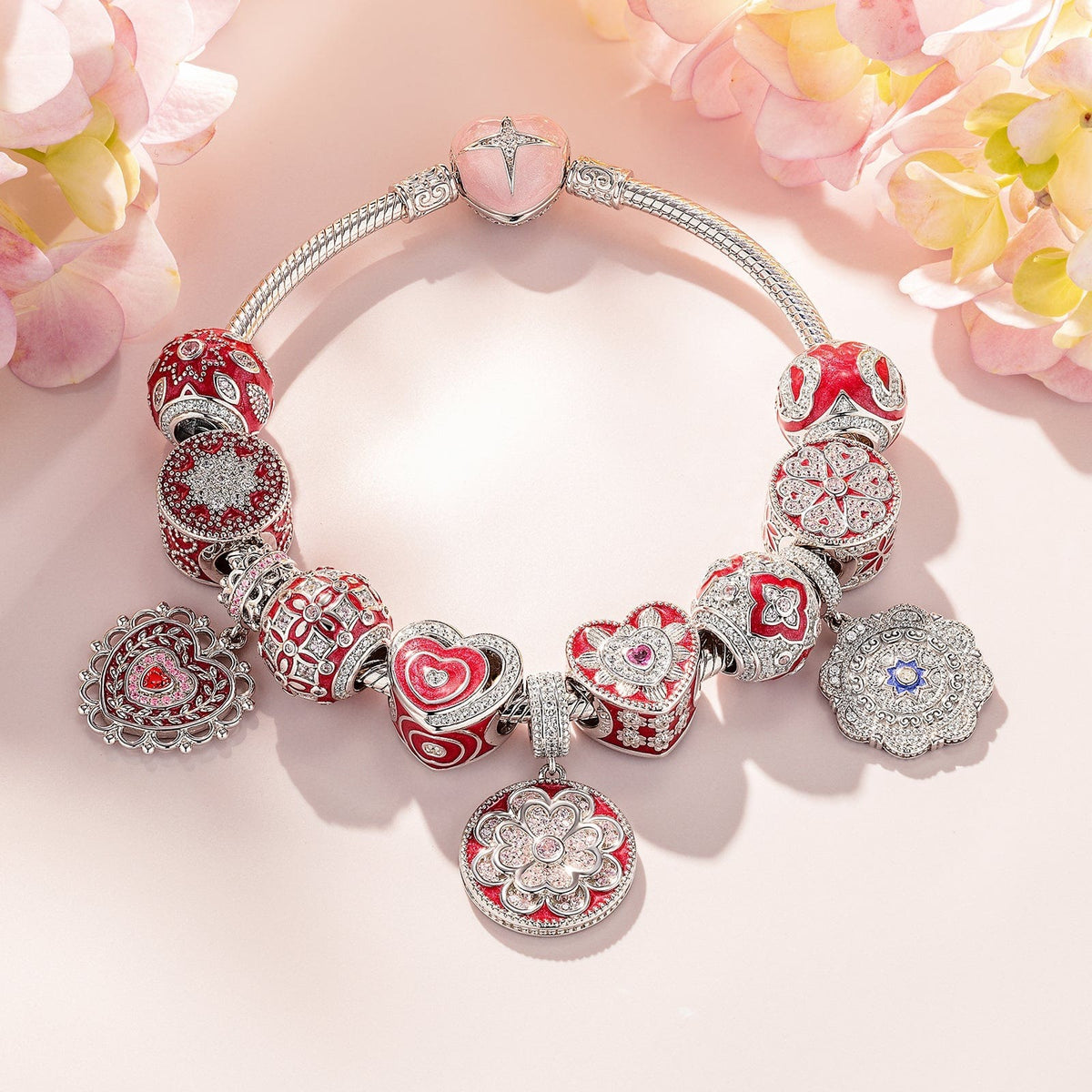 Crowned With Love Tarnish-Resistant Silver Dangle Charms With Enamel