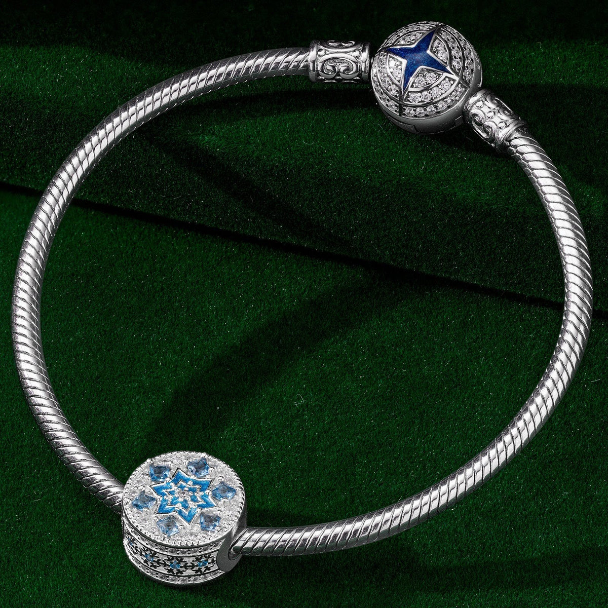 Crystalline Snowflake Tarnish-Resistant Silver Charms In White Gold Plated