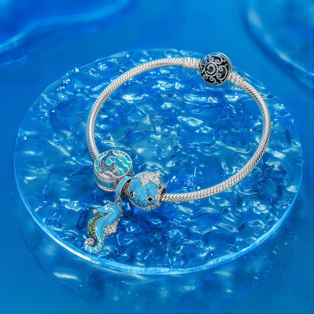 Blue Seahorse Dangle Charms With Enamel