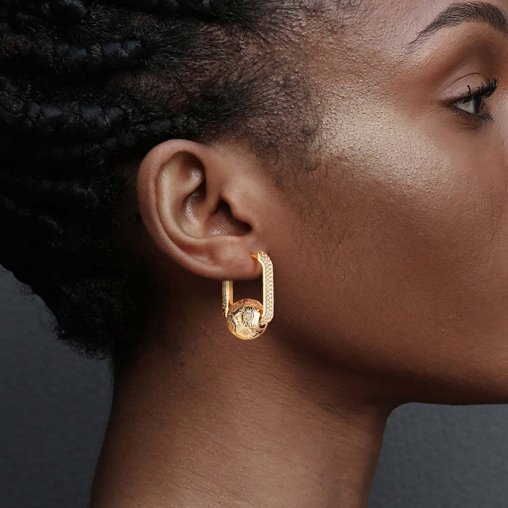 Golden Sunflower Tarnish-Resistant Silver Charms Earrings Set with Sterling Silver Ear Post In 14K Gold Plated