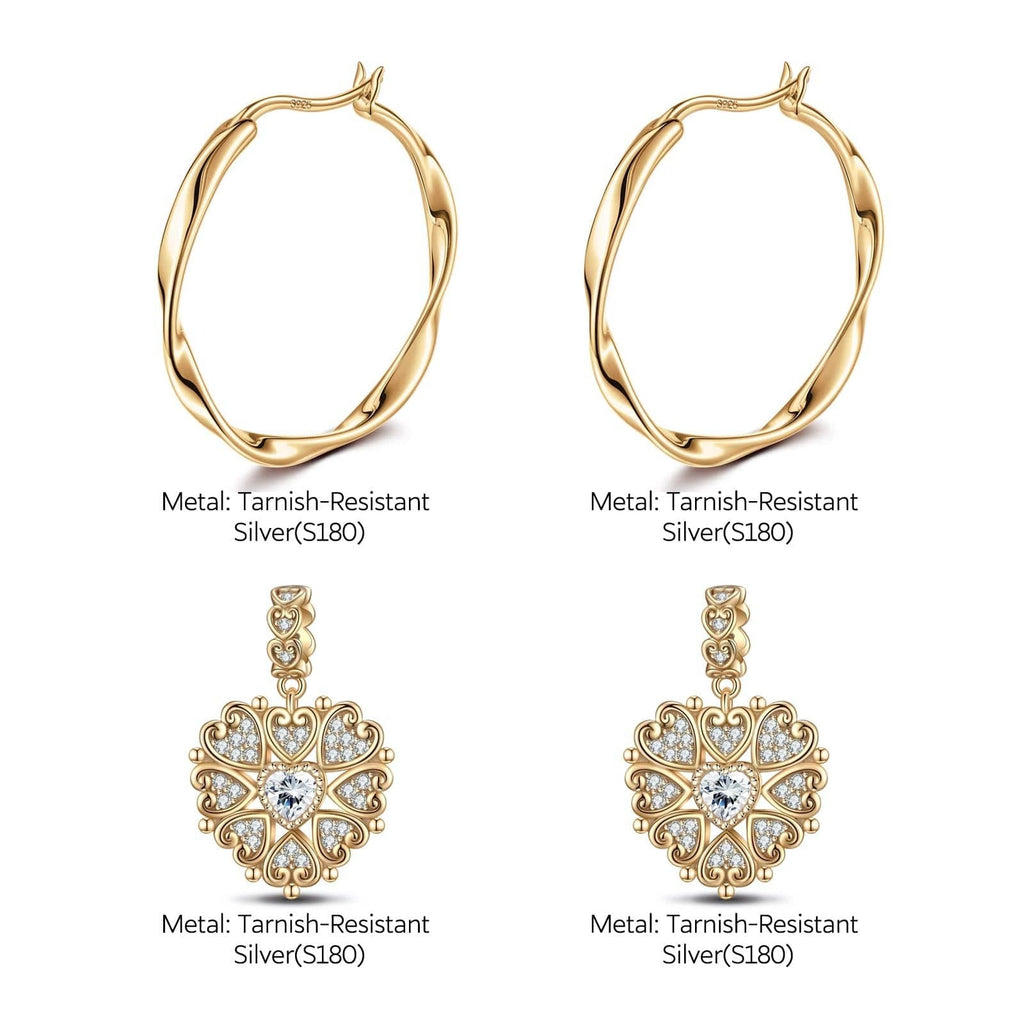 Queen Of Glitter Tarnish-Resistant Silver Charms Earrings Set M Size Classic Hoop Earrings with Sterling Silver Ear Post In 14K Gold Plated