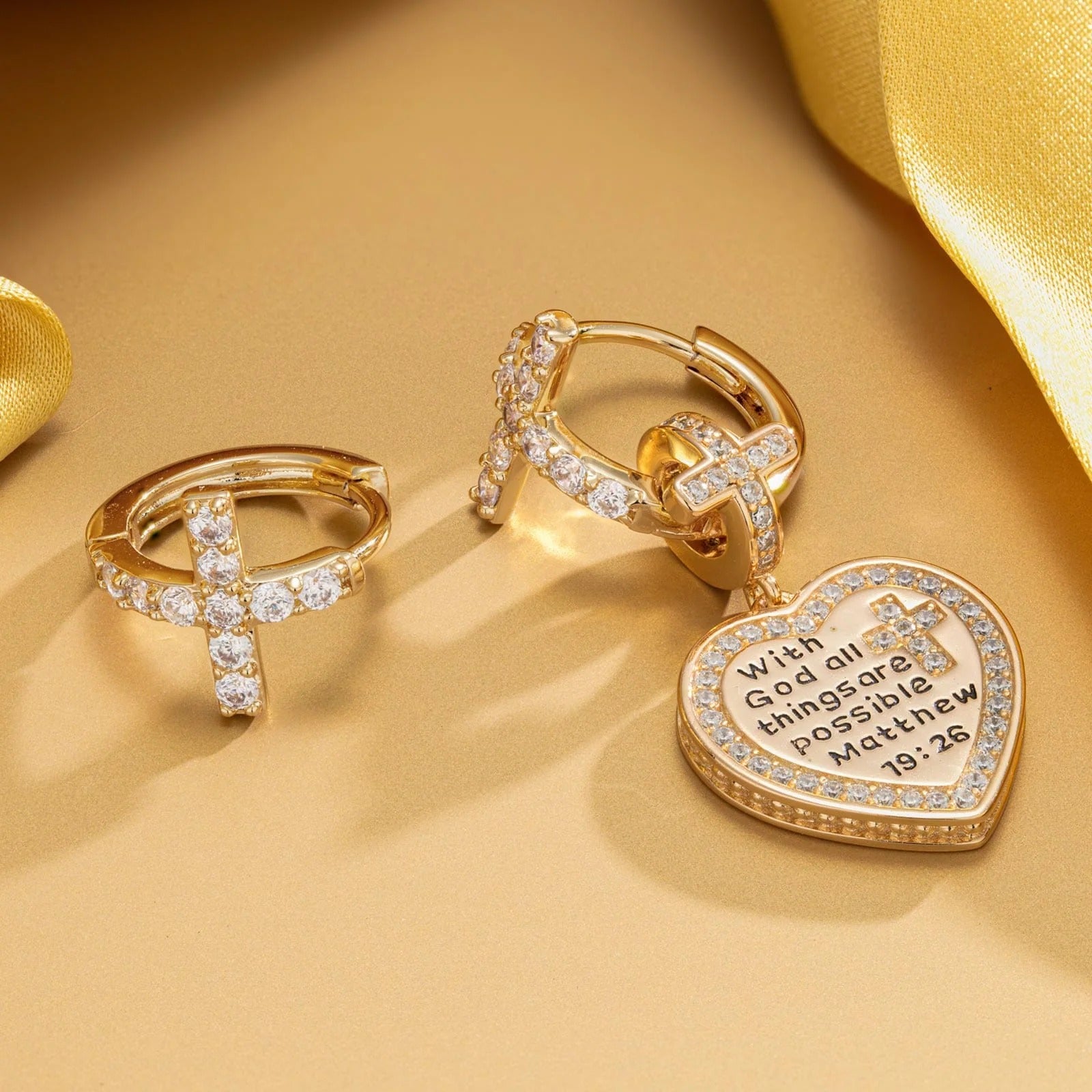 Sterling Silver God's Welfare Asymmetrical Hoop Earrings In 14K Gold Plated