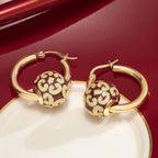 Sterling Silver Burgundy Versailles Ball Hoop Earrings With Enamel In 14K Gold Plated
