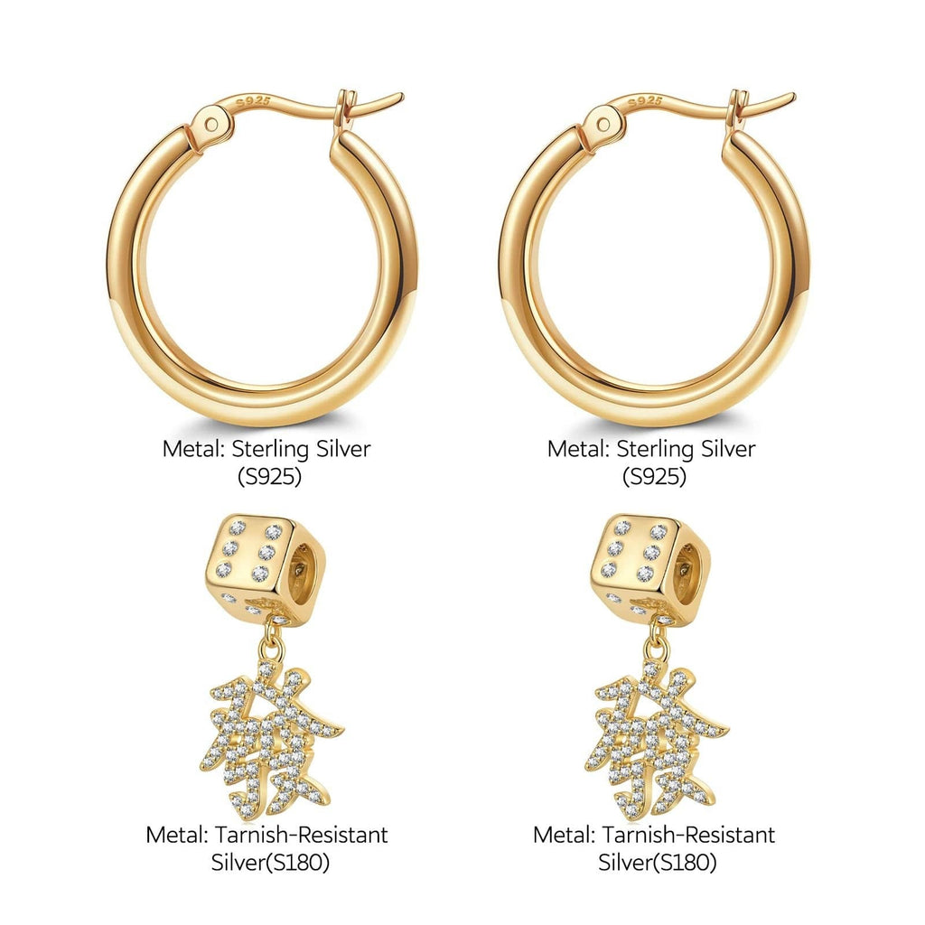 Sterling Silver Four-Leaf Clover Charms Earrings Set In 14K Gold Plated