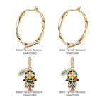 Lucky Hamsa Tarnish-Resistant Silver Charms Earrings Set with Sterling Silver Ear Post With Enamel In 14K Gold Plated
