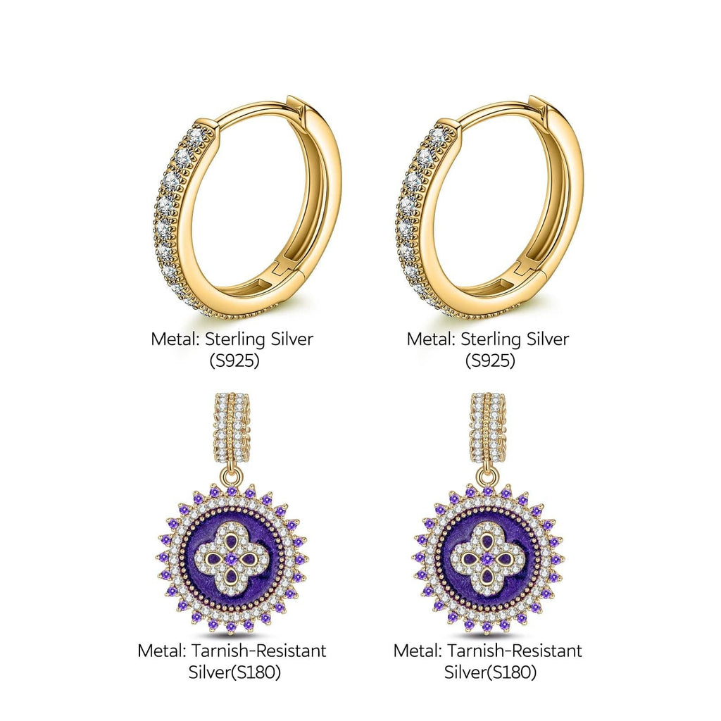 Sterling Silver Violet Whispers Charms Earrings Set With Enamel In 14K Gold Plated
