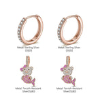 Sterling Silver Pink Mermaid Bear Charms Earrings Set In Rose Gold Plated