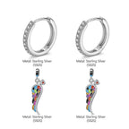 Sterling Silver Colorful Wings Charms Earrings Set With Enamel In White Gold Plated