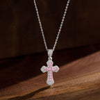 Sterling Silver Divine Blessing Tarnish-Resistant Cross Pendant Necklace – White Gold Plated