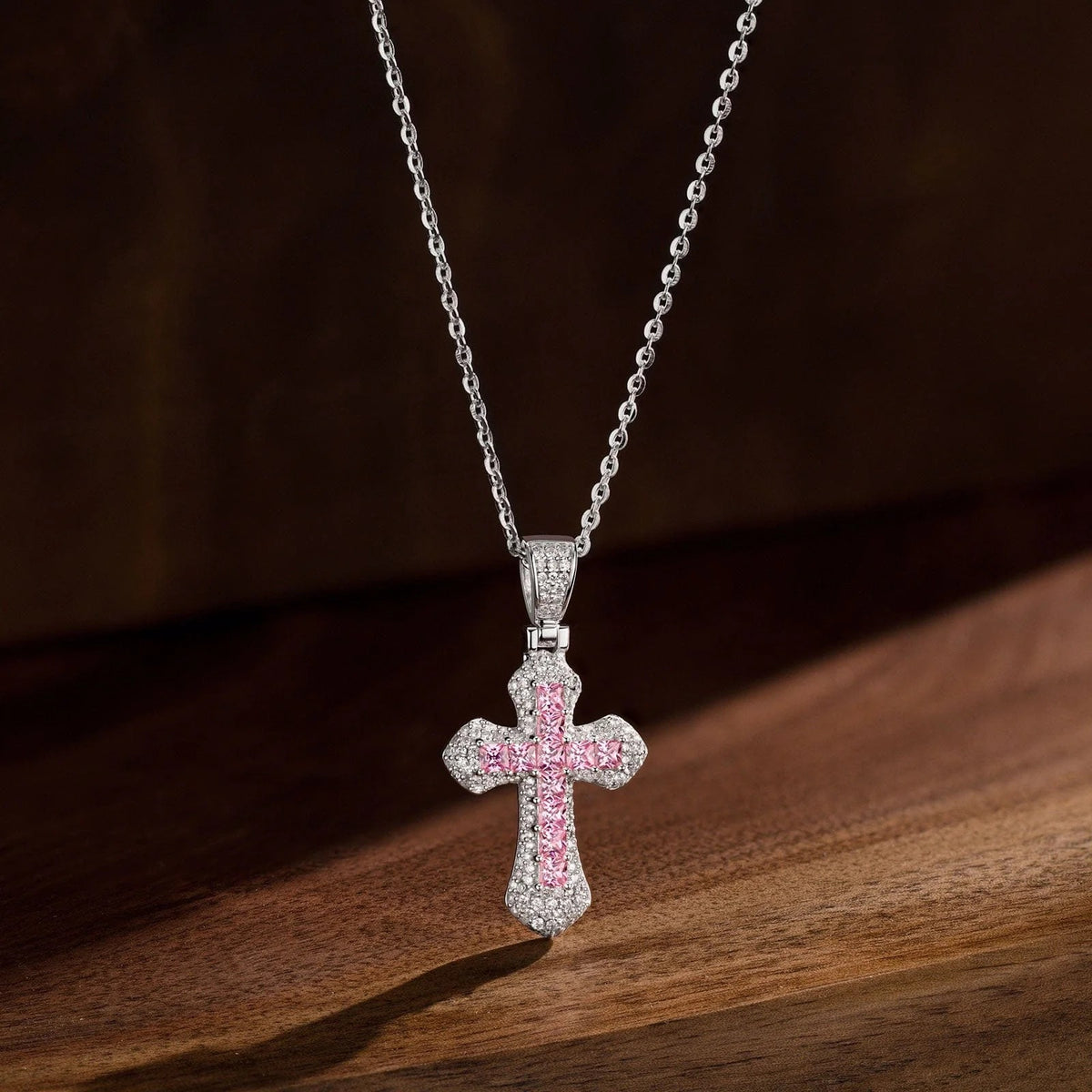 Sterling Silver Divine Blessing Tarnish-Resistant Cross Pendant Necklace – White Gold Plated