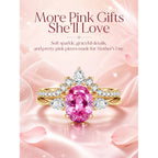 Oval Brilliant Cut Vivid Rose Lab-Certified Pink Sapphire Classic Stackable Ring Set – 14K Yellow Gold Plated