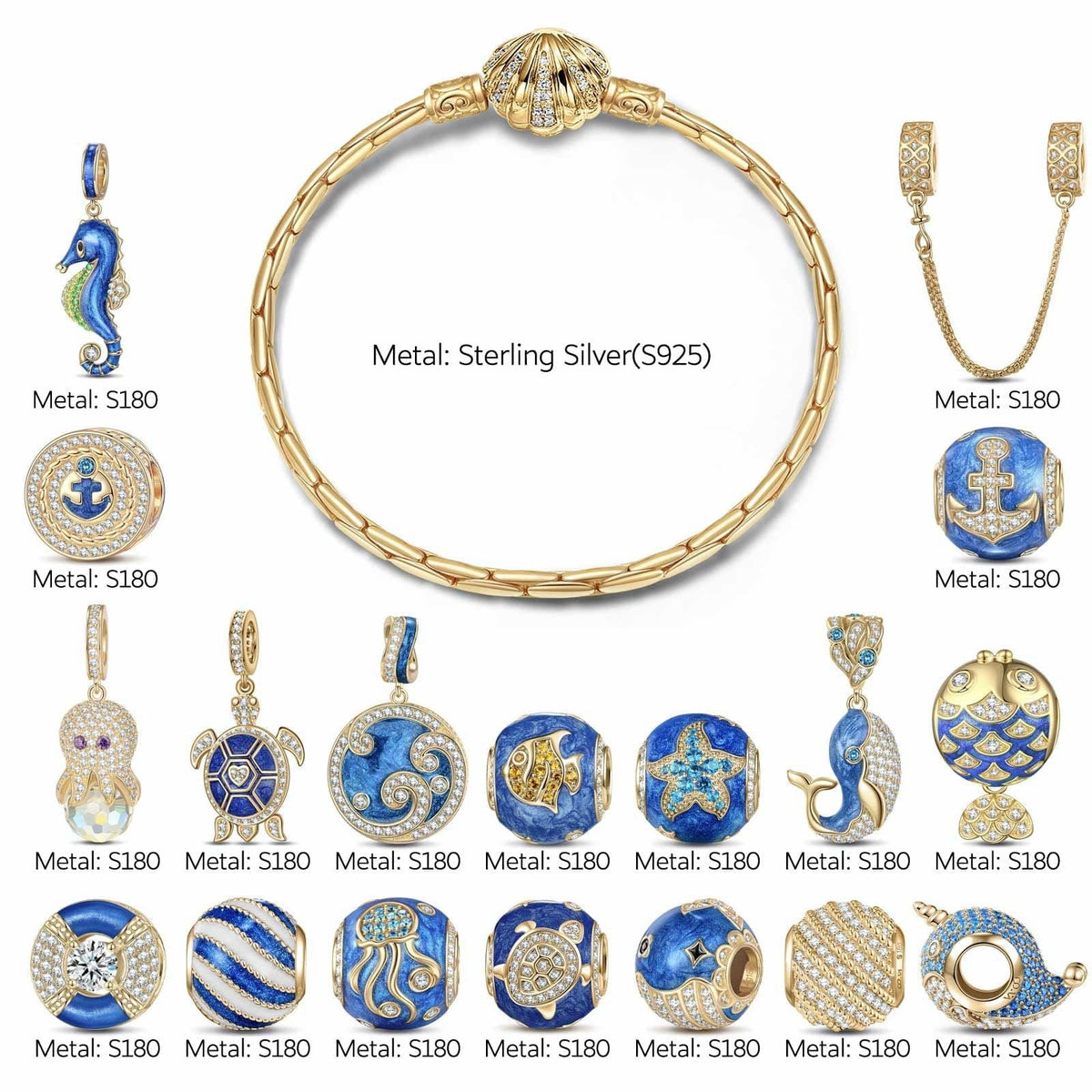 Exploring the Underwater World Enamel Charm Bracelet Set