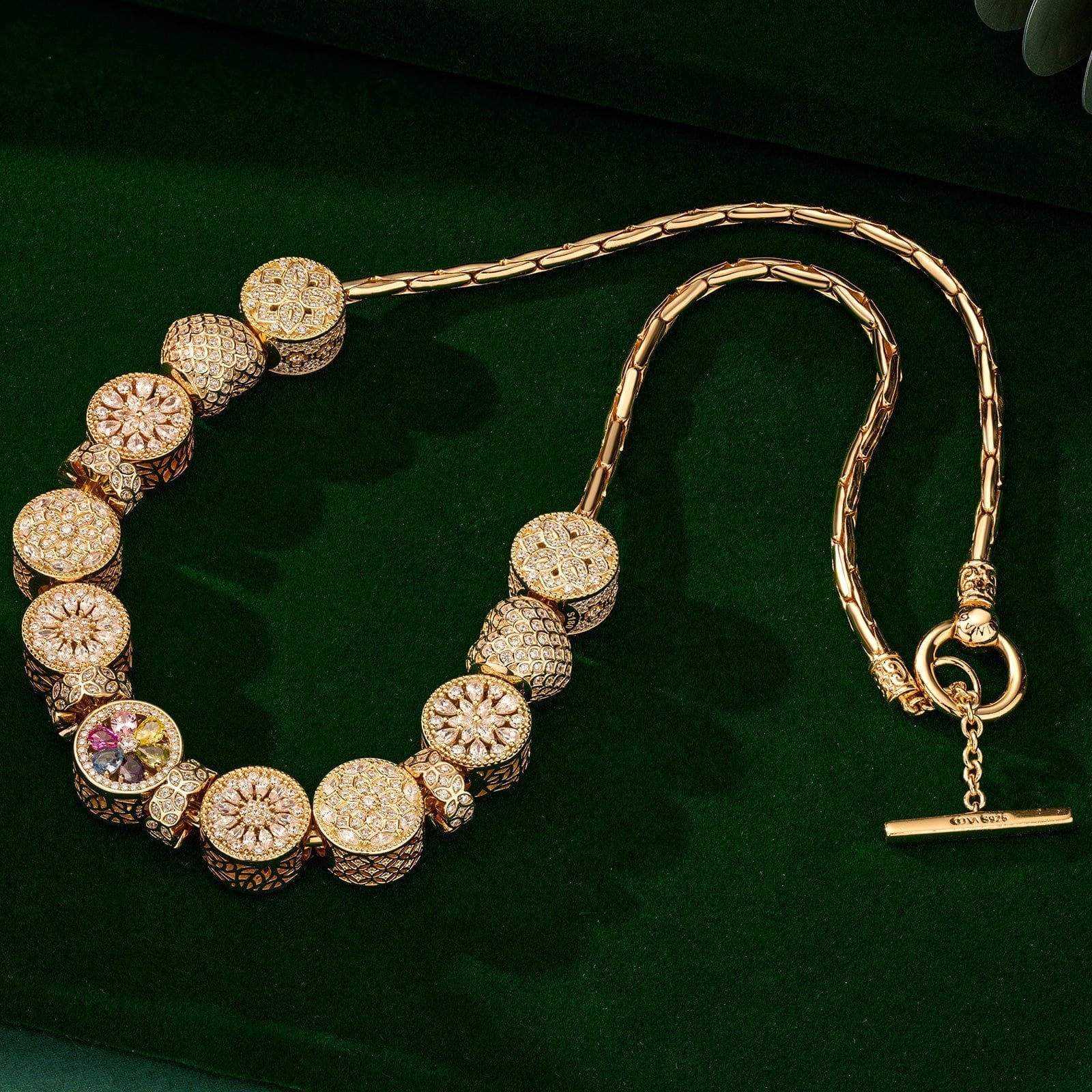 Sterling Silver Golden Snowfall Charms Necklace Set – 14K Gold Plated