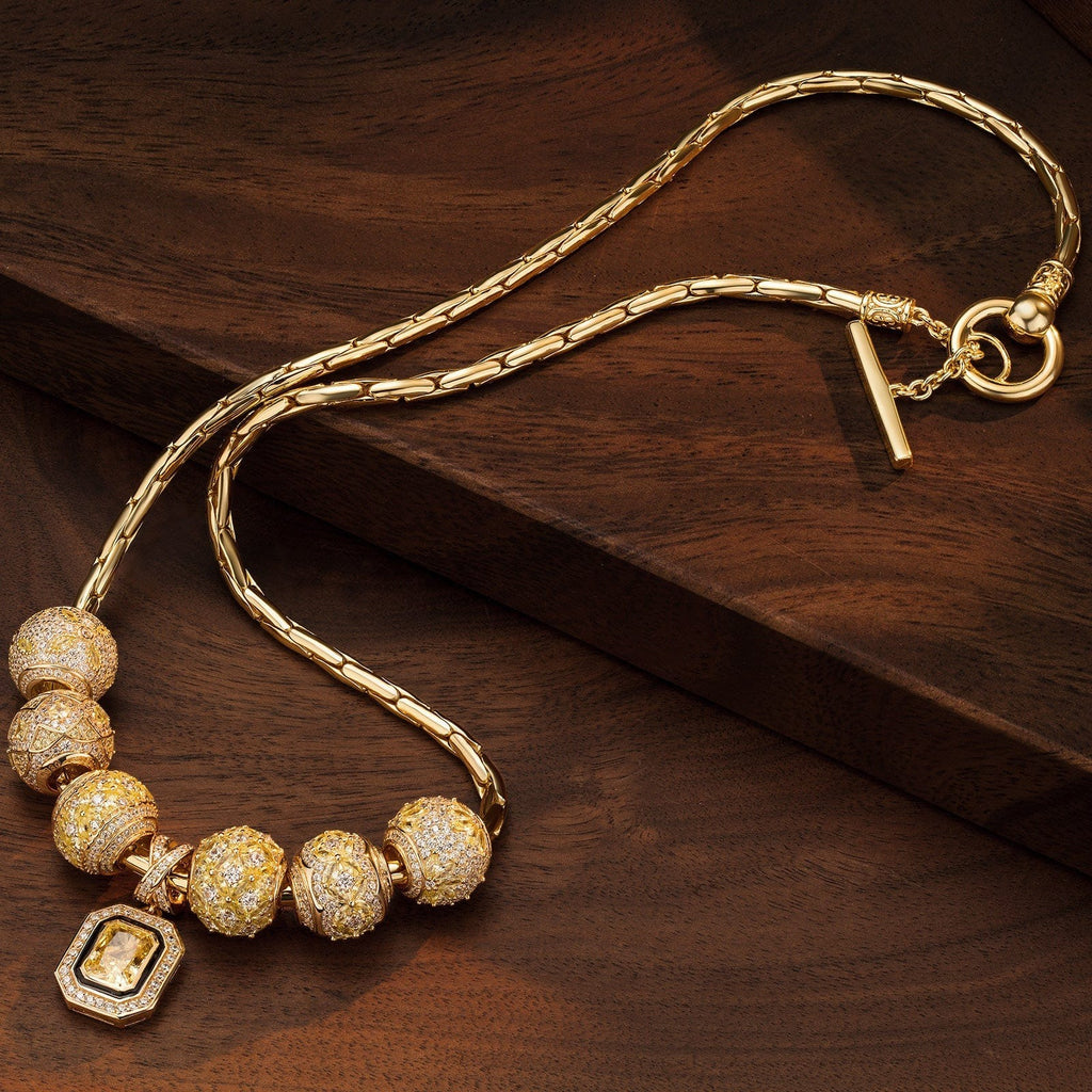 Sterling Silver Song of Radiance November Birthstone Charms Necklace Set – 14K Gold Plated