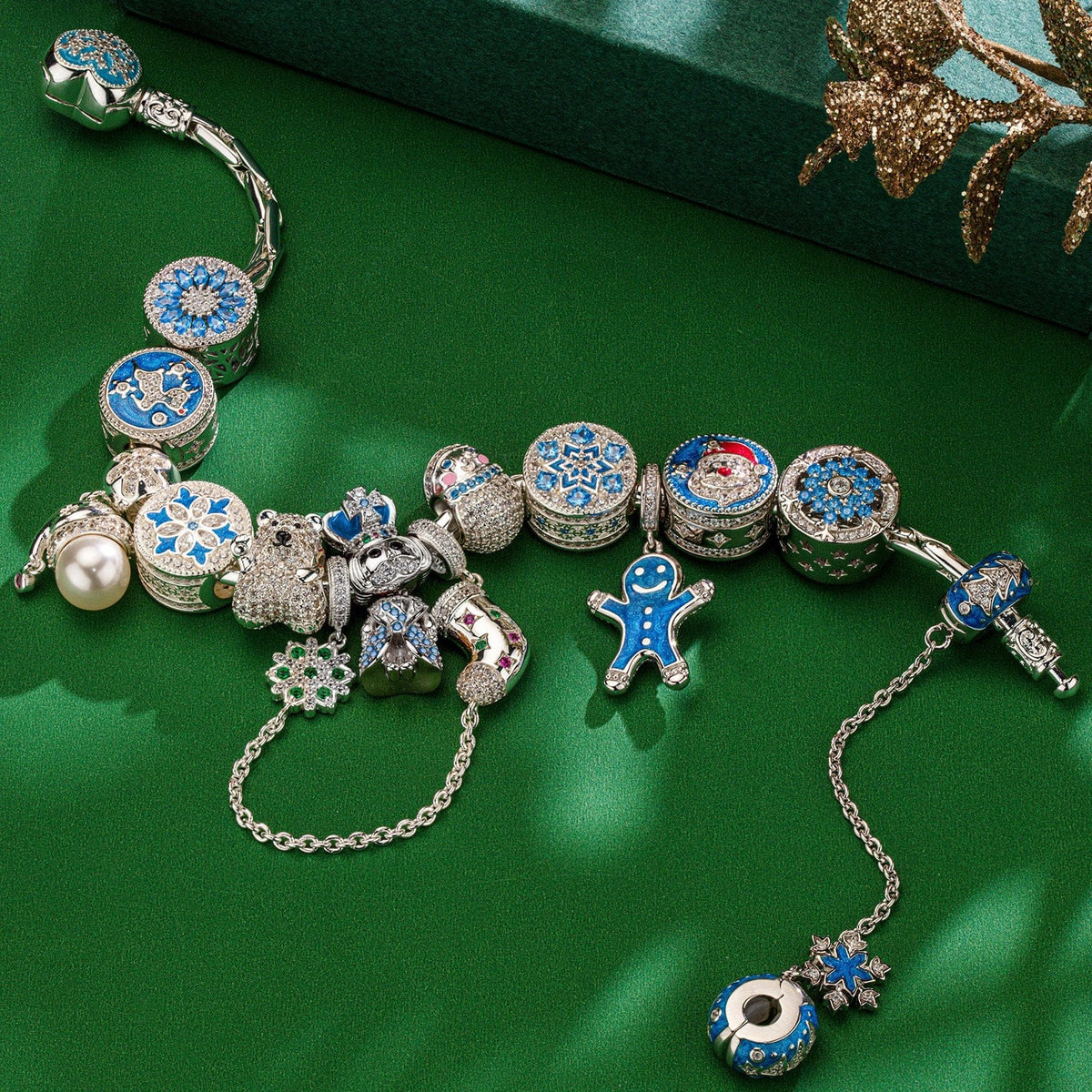 Snowy Christmas Enamel Charm Bracelet Set