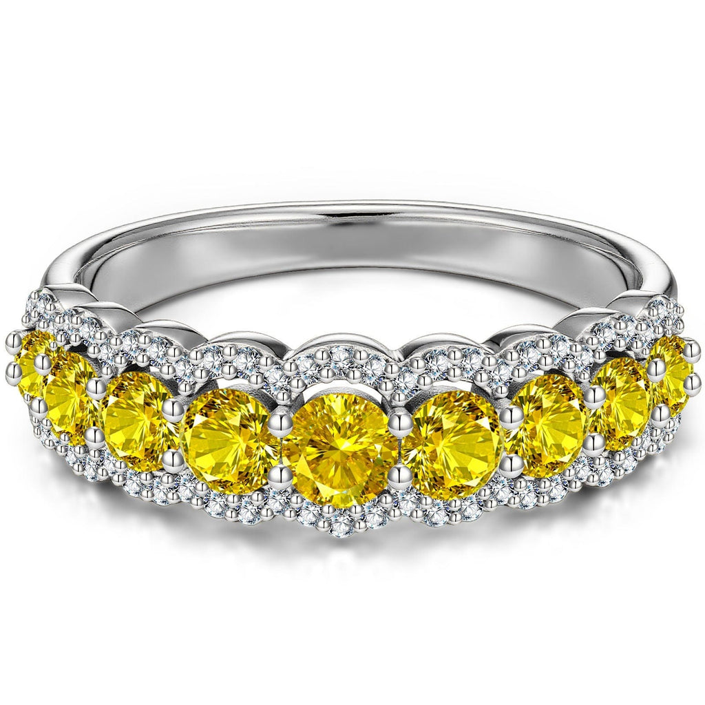 Round Brilliant Cut Vivid Violet Lab-Certified Purple Sapphire Half Eternity Ring – 14K Yellow Gold Plated