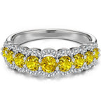 Round Brilliant Cut Vivid Violet Lab-Certified Purple Sapphire Half Eternity Ring – 14K Yellow Gold Plated