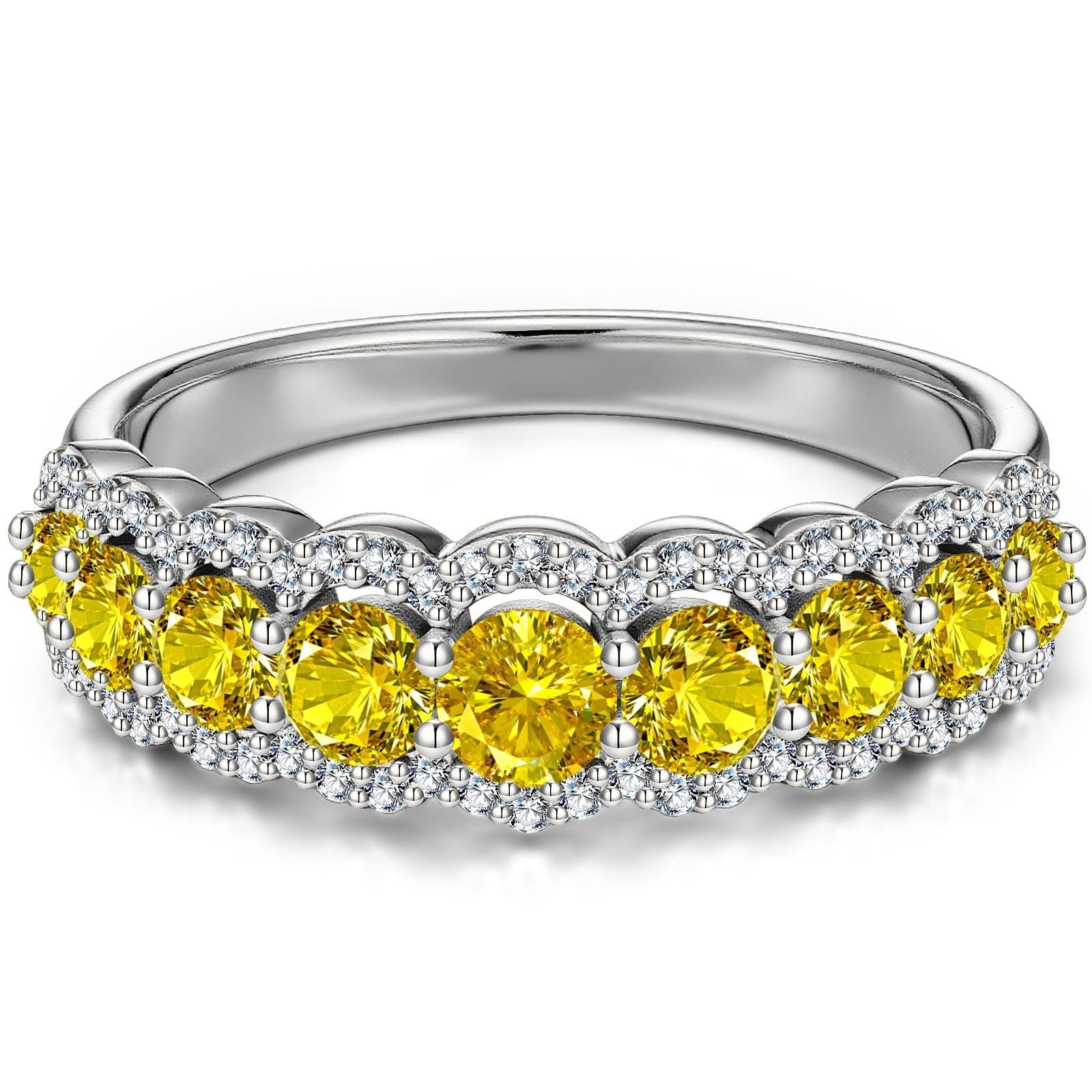 Round Brilliant Cut Vivid Violet Lab-Certified Purple Sapphire Half Eternity Ring – 14K Yellow Gold Plated