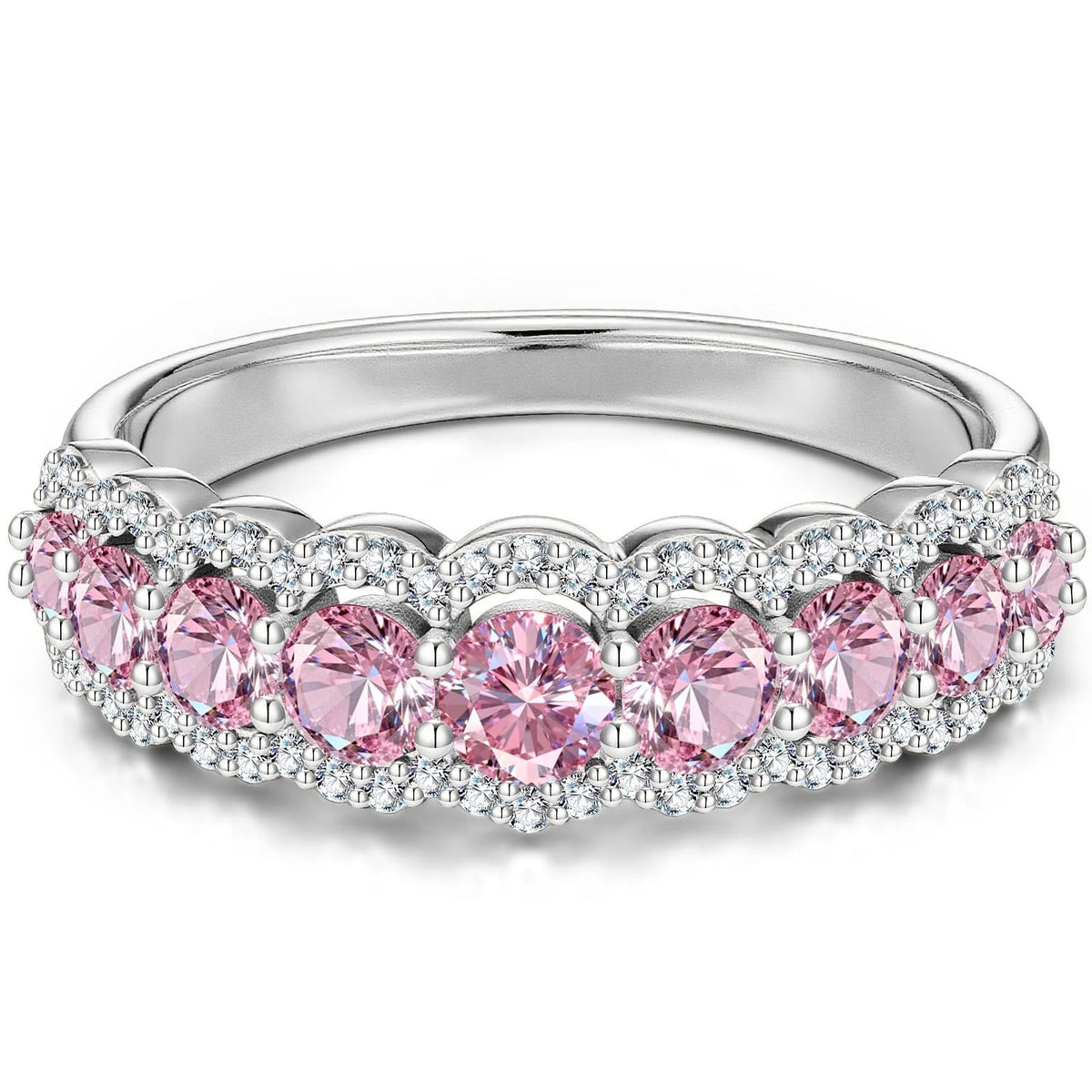 Round Brilliant Cut Vivid Violet Lab-Certified Purple Sapphire Half Eternity Ring – 14K Yellow Gold Plated