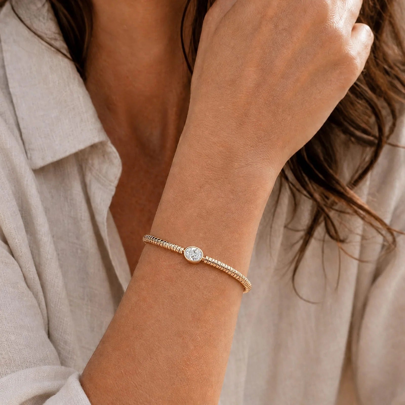 Solitaire Moissanite Oval-Cut Statement Bracelet