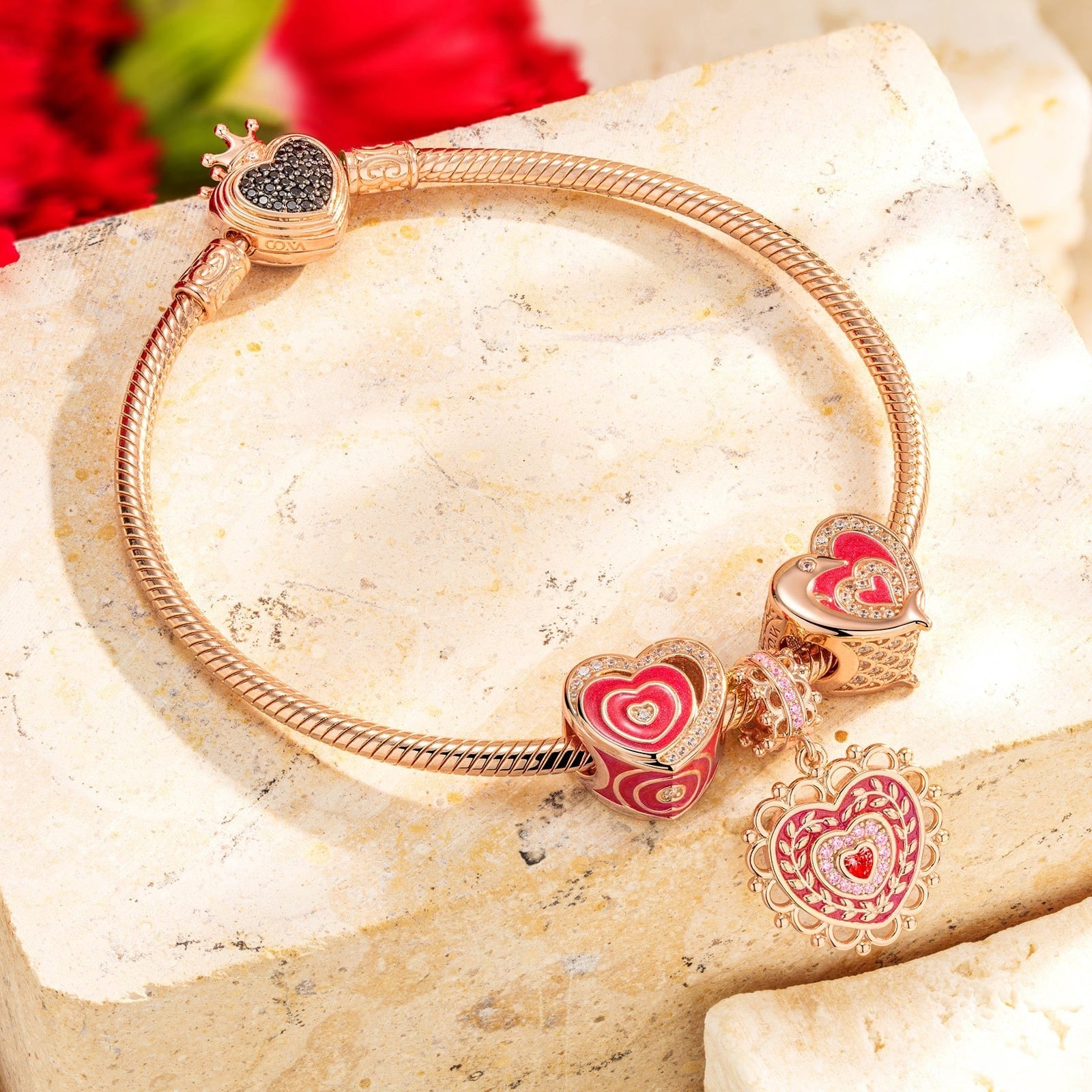 Crowned With Love Tarnish-Resistant Silver Dangle Charms With Enamel