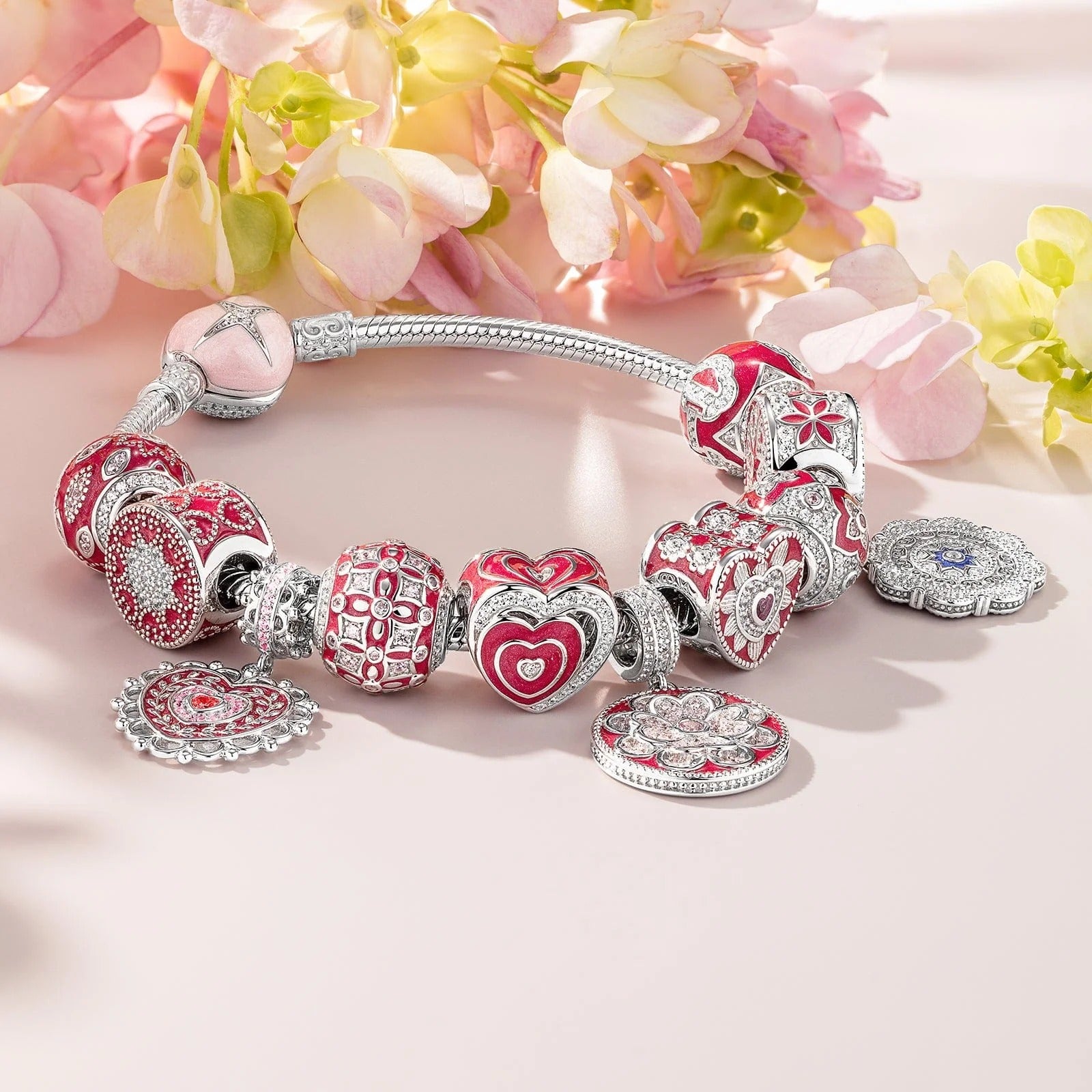 Crowned With Love Tarnish-Resistant Silver Dangle Charms With Enamel