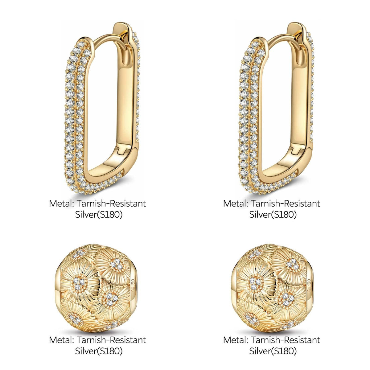 Golden Sunflower Tarnish-Resistant Silver Charms Earrings Set with Sterling Silver Ear Post In 14K Gold Plated