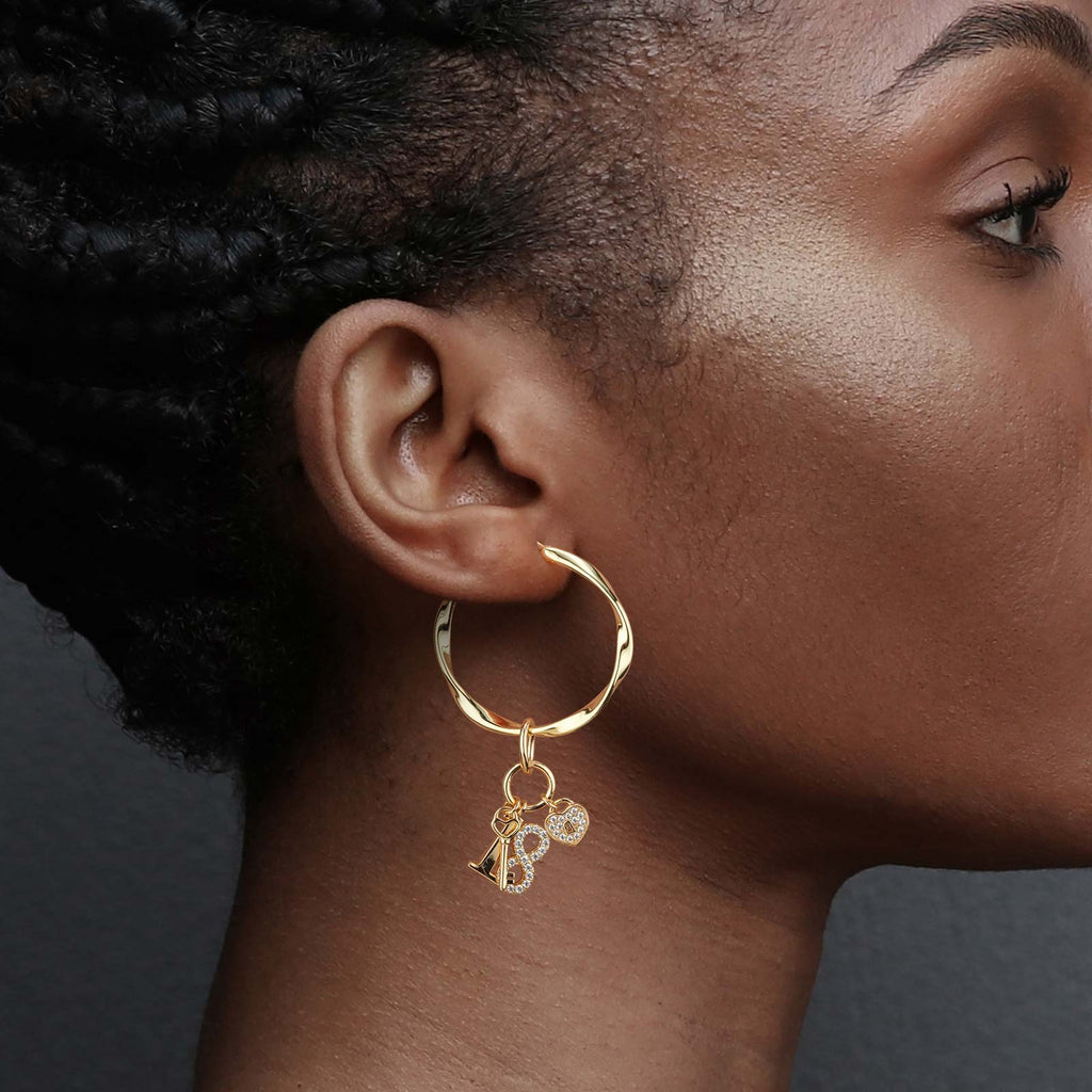 Forever Young Tarnish-Resistant Silver Charms Earrings Set M Size Classic Hoop Earrings with Sterling Silver Ear Post In 14K Gold Plated
