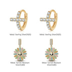 Sterling Silver Blossom on Bone Charms Earrings Set With Enamel In 14K Gold Plated