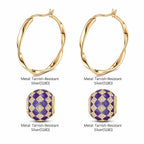 Purple Magic City Tarnish-Resistant Silver Charms Earrings Set M Size Classic Hoop Earrings with Sterling Silver Ear Post With Enamel In 14K Gold Plated