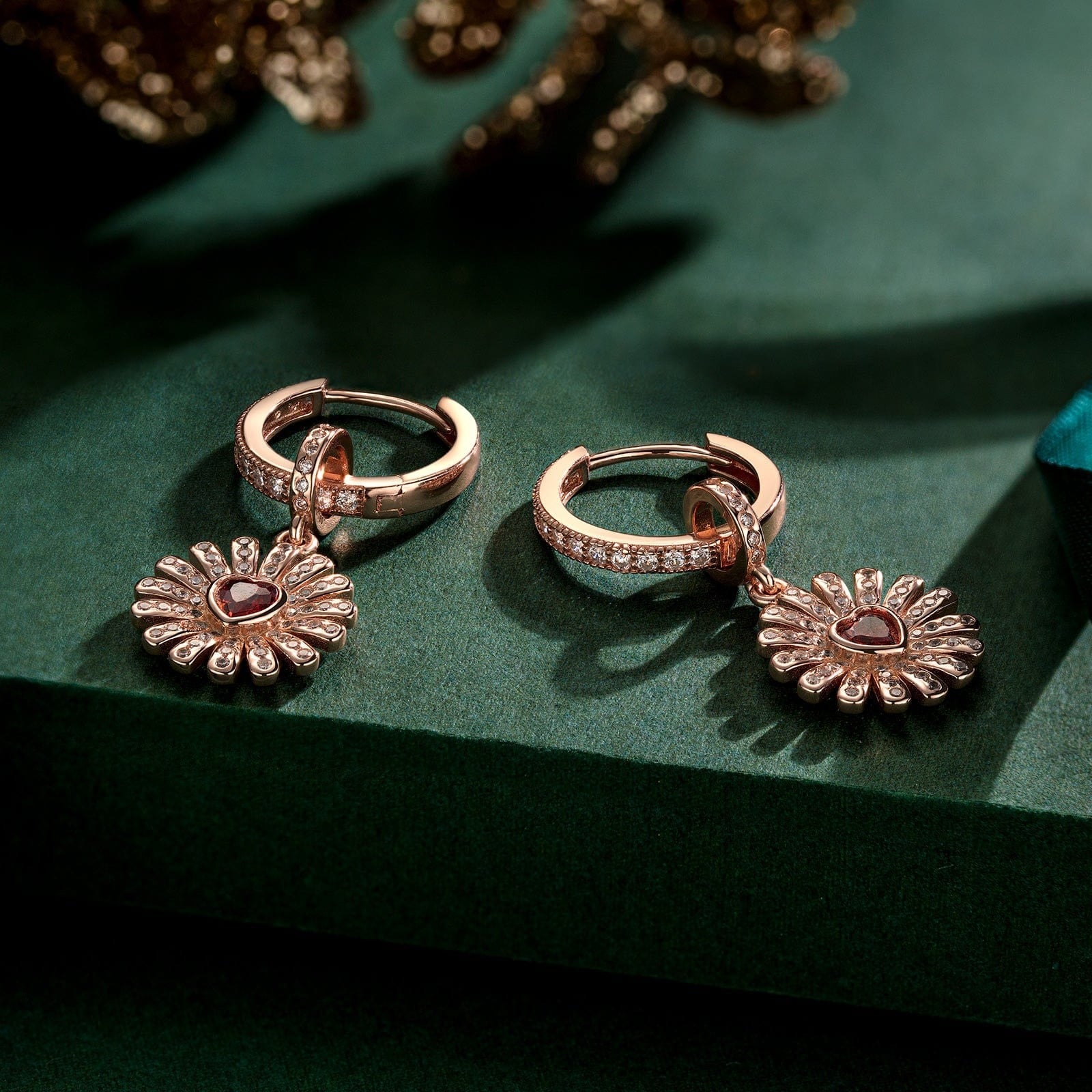 Sterling Silver Gerbera Charms Earrings Set In Rose Gold Plated