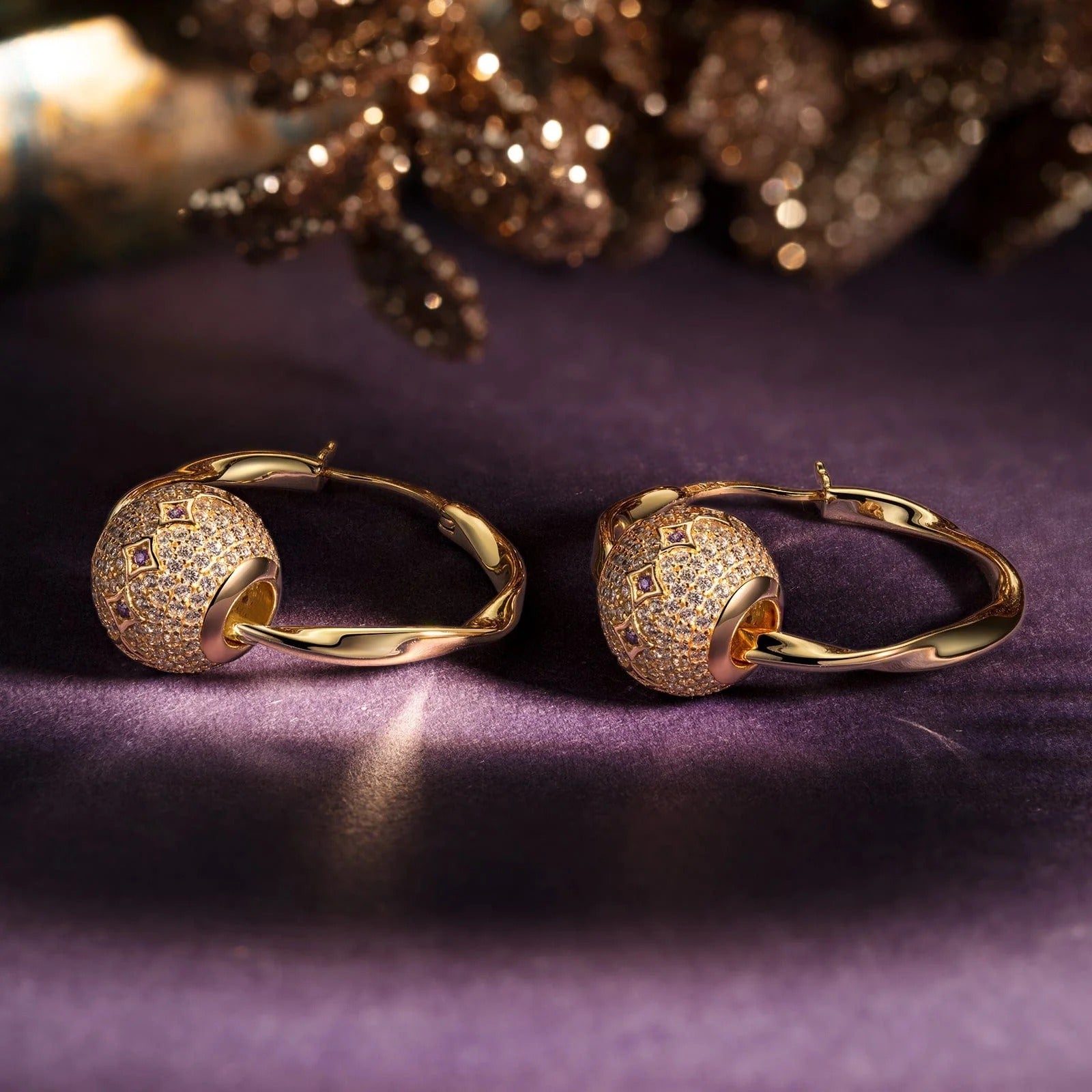 Violet Star Tarnish-Resistant Silver Charms Earrings Set M Size Classic Hoop Earrings with Sterling Silver Ear Post In 14K Gold Plated