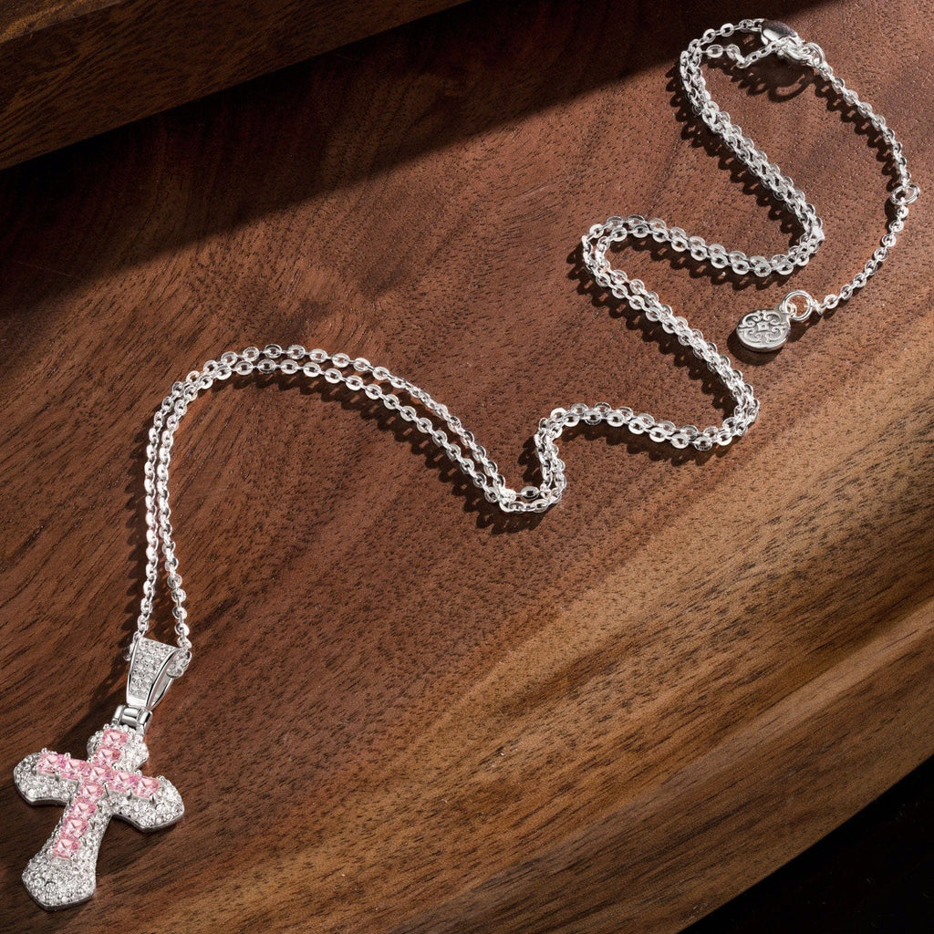 Sterling Silver Divine Blessing Tarnish-Resistant Cross Pendant Necklace – White Gold Plated