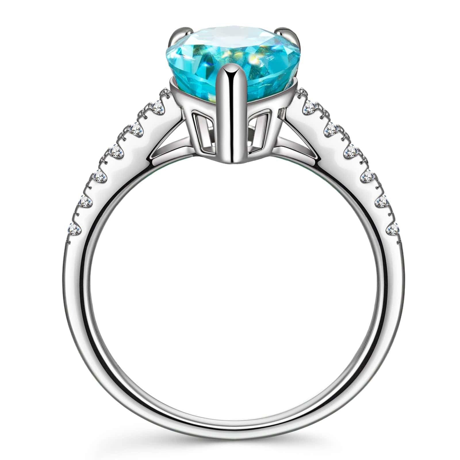 8×12mm Pear Modified Brilliant Cut Fancy Vivid Blue Ice-Frosted Sparkle Lab Zircon Pavé Classic Engagement Ring – White Gold Plated