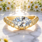 Lab-Certified Marquise Brilliant Cut Moissanite Halo Classic Engagement Ring – 14K Yellow Gold Plated