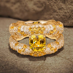 Solara Splendor Asscher Cut Vivid Yellow Lab-Certified Yellow Sapphire Pavé Classic Engagement Ring – 14K Yellow Gold Plated