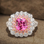 Cushion Cut Fancy Vivid Rose Lab-Certified Pink Sapphire Halo Classic Engagement Ring – Two-Tone Plating