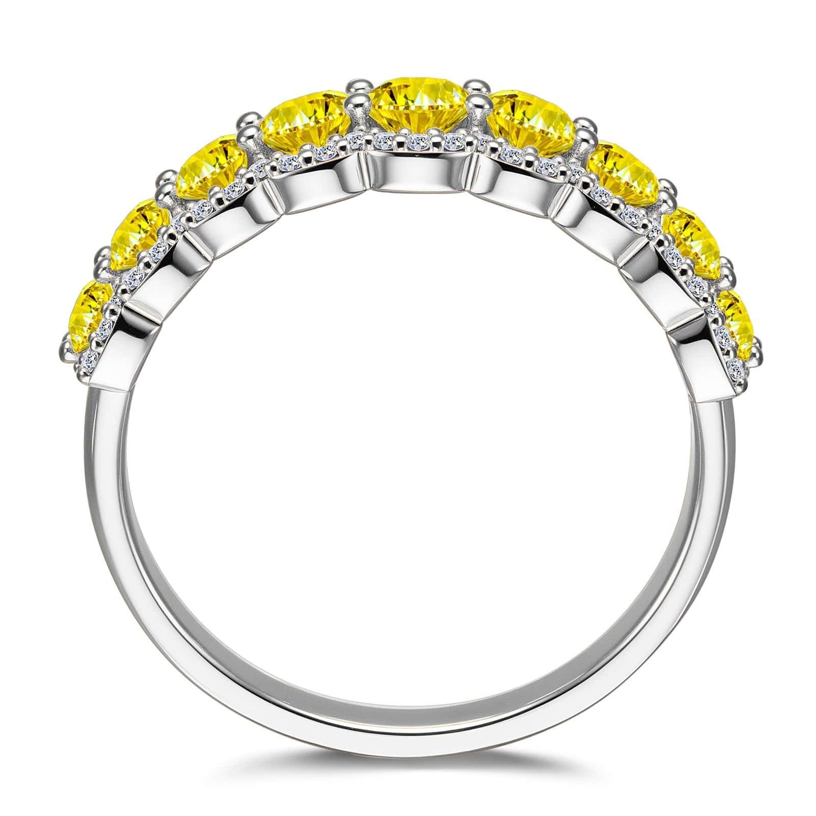 Round Brilliant Cut Vivid Violet Lab-Certified Purple Sapphire Half Eternity Ring – 14K Yellow Gold Plated