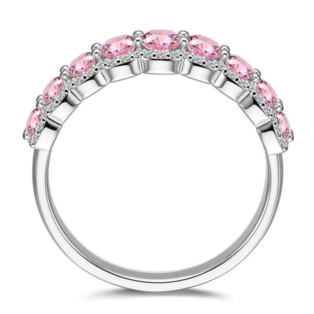 Round Brilliant Cut Vivid Violet Lab-Certified Purple Sapphire Half Eternity Ring – 14K Yellow Gold Plated