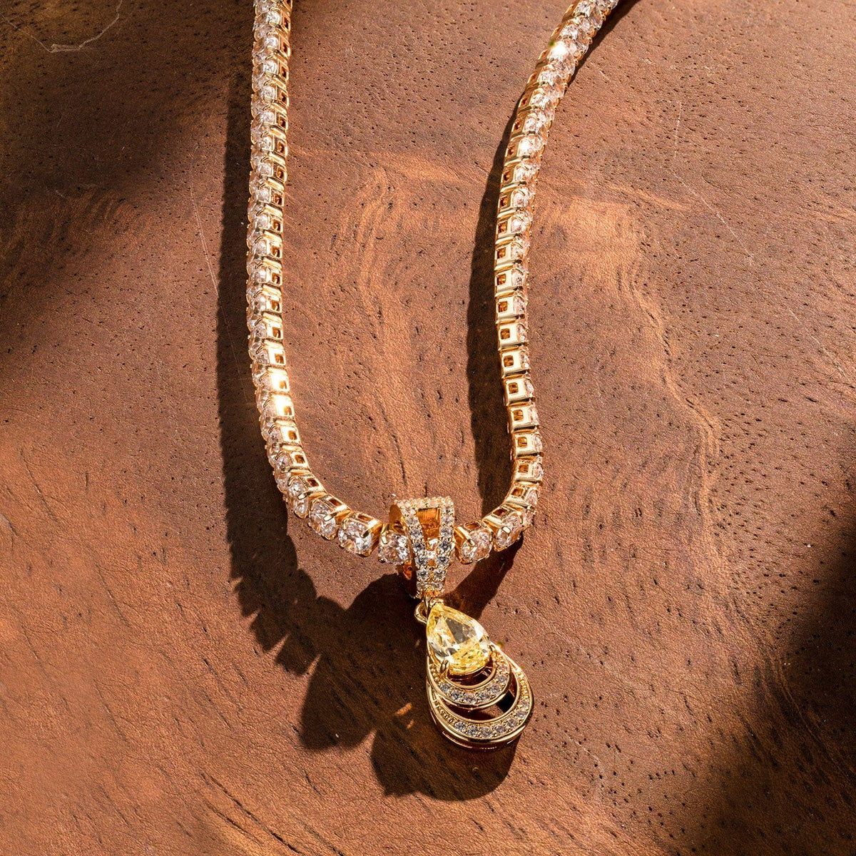 Sterling Silver Tennis Chain Mermaid’s Tear Charms Necklace Set – 14K Gold Plated