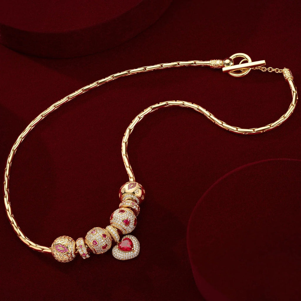 Sterling Silver Glowing Affection Charms Necklace Set – 14K Gold Plated