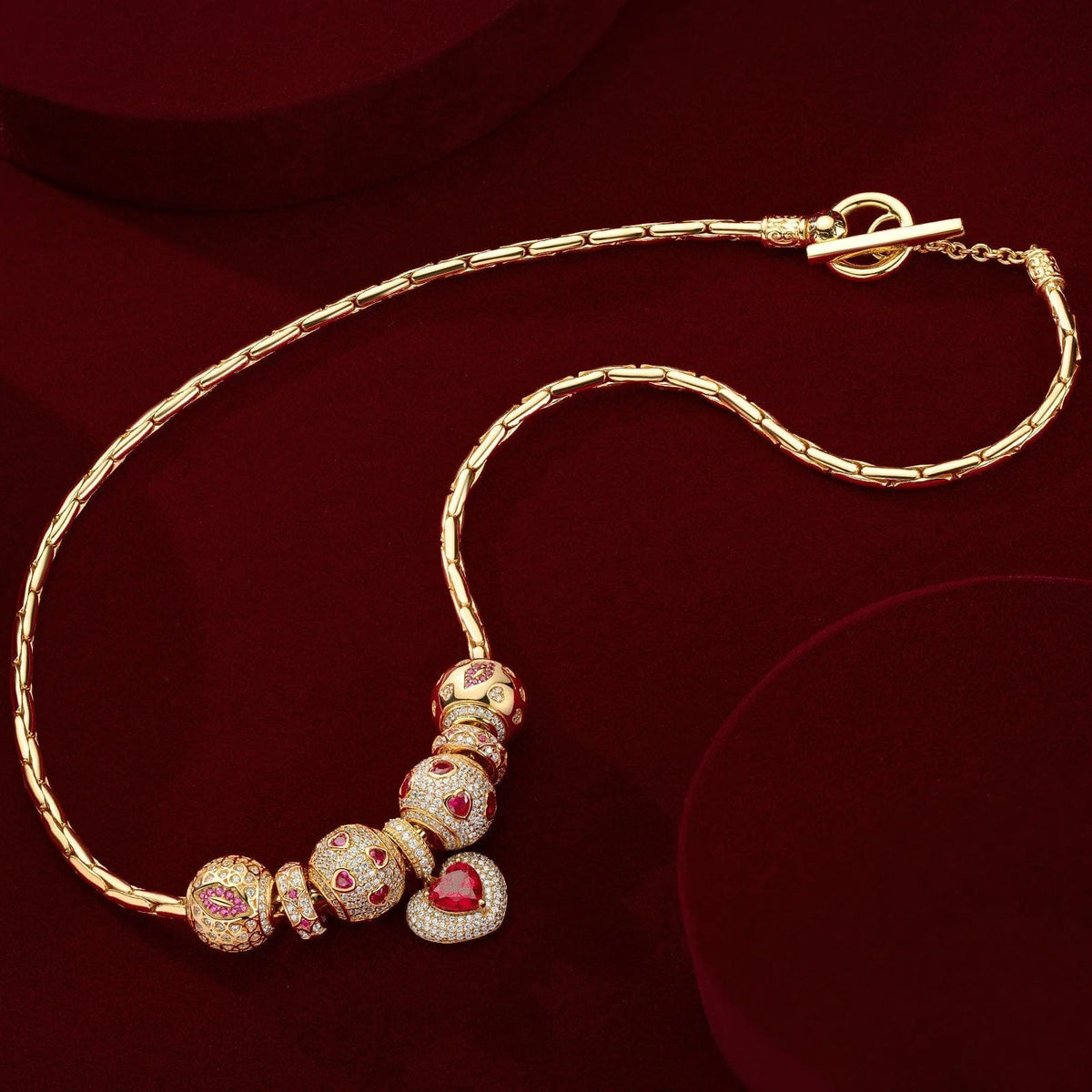 Sterling Silver Glowing Affection Charms Necklace Set – 14K Gold Plated