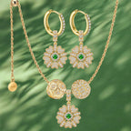 Sterling Silver Adjustable Rope Chain Blossoming Brilliance Charms Necklace & Earrings Set – 14K Gold Plated
