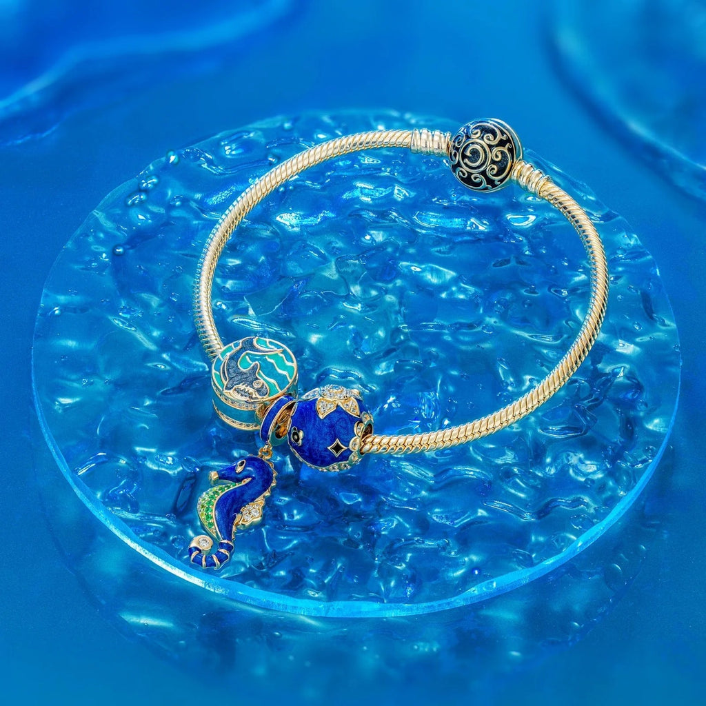 Blue Seahorse Dangle Charms With Enamel