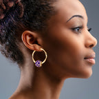 Violet Starry Sky Tarnish-Resistant Silver Charms Earrings Set L Size Classic Hoop Earrings with Sterling Silver Ear Post In 14K Gold Plated