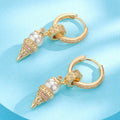 Sterling Silver Pearl Ice Cream Charms Earrings Set In 14K Gold Plated