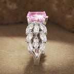 6×8mm Cushion Modified Brilliant Cut Fancy Vivid Pink Ice-Frosted Sparkle Lab Zircon Pavé Classic Engagement Ring – White Gold Plated