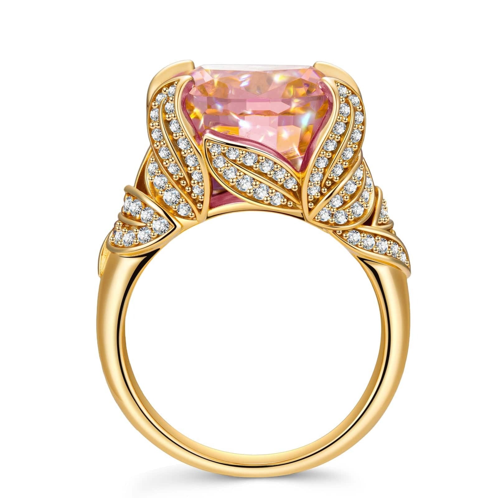 12x12mm Cushion Modified Brilliant Cut Ice-Frosted Sparkle Lab Zircon Pavé Classic Engagement Ring – 14K Yellow Gold Plated