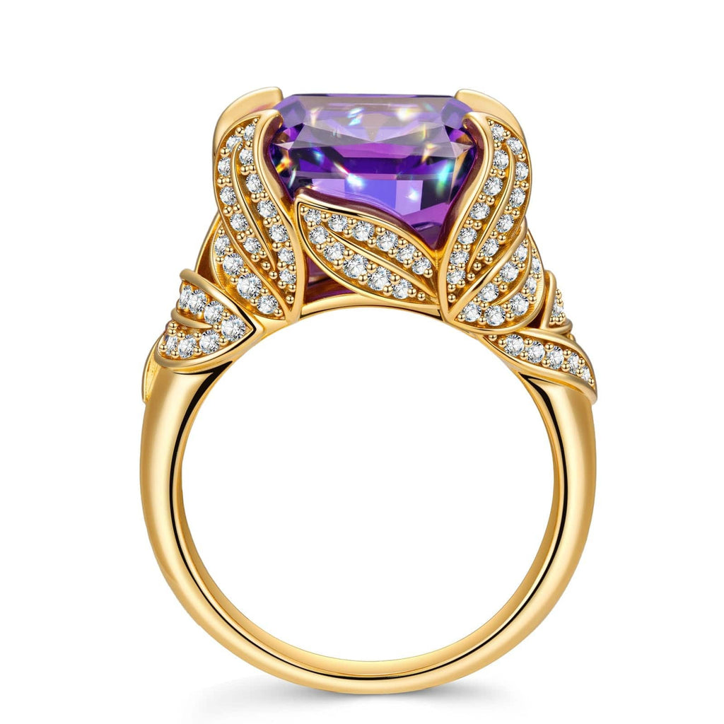 12x12mm Cushion Modified Brilliant Cut Ice-Frosted Sparkle Lab Zircon Pavé Classic Engagement Ring – 14K Yellow Gold Plated